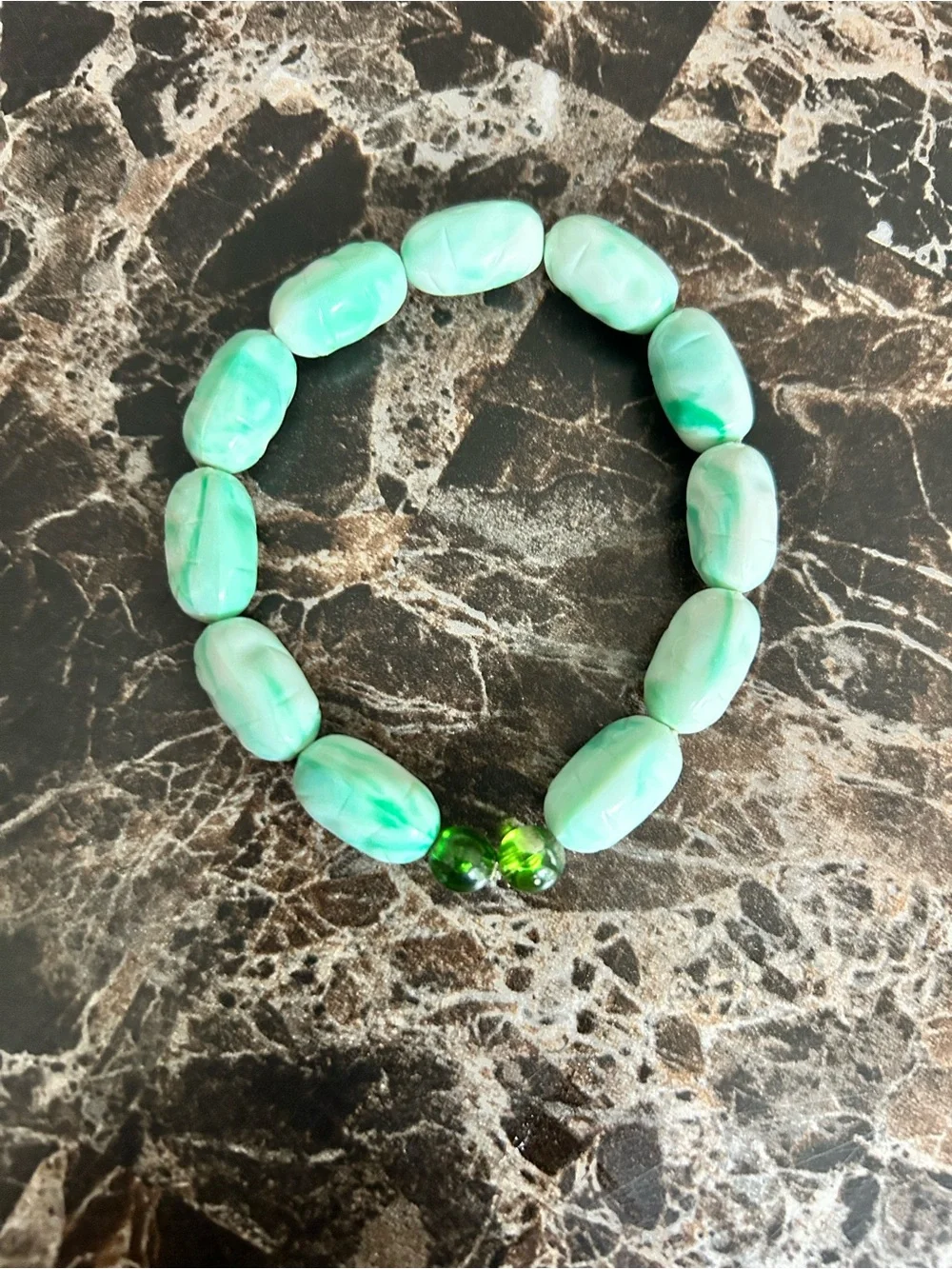 Handmade Green Bead Stretch Bracelet - Unbranded